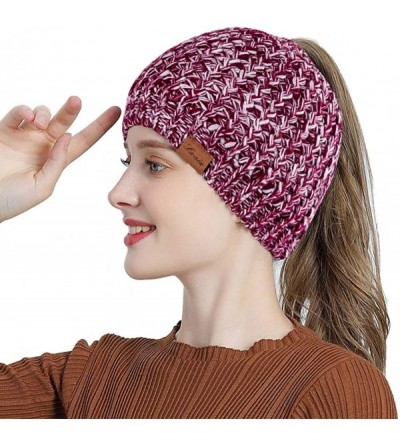 Skullies & Beanies Women Hat Knit Skull Beanie Winter Outdoor Runner Messy Bun High Ponytail Cap - Mix Red - CR18X5MOG2W $12.69