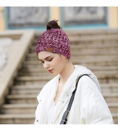 Skullies & Beanies Women Hat Knit Skull Beanie Winter Outdoor Runner Messy Bun High Ponytail Cap - Mix Red - CR18X5MOG2W $12.69