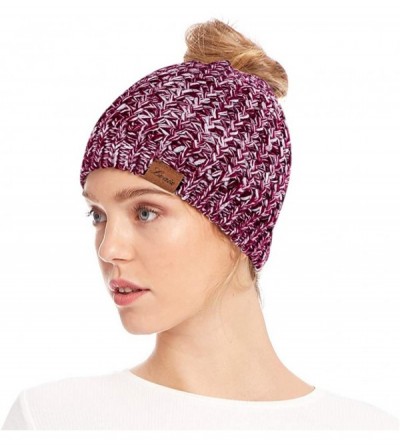 Skullies & Beanies Women Hat Knit Skull Beanie Winter Outdoor Runner Messy Bun High Ponytail Cap - Mix Red - CR18X5MOG2W $12.69