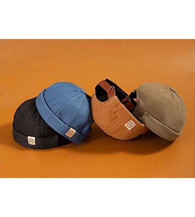 Skullies & Beanies Men Hats Docker Cap Hats Beanie Sailor Cap Worker Hat Rolled Cuff Retro Brimless Hat with Adjustable - Dzm...