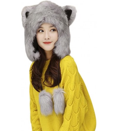 Skullies & Beanies Unisex Animal Full Hood Hats Fluffy Plush Halloween Cosplay Costume Headwear - Grey - CH187Q8LQ8Q $27.67
