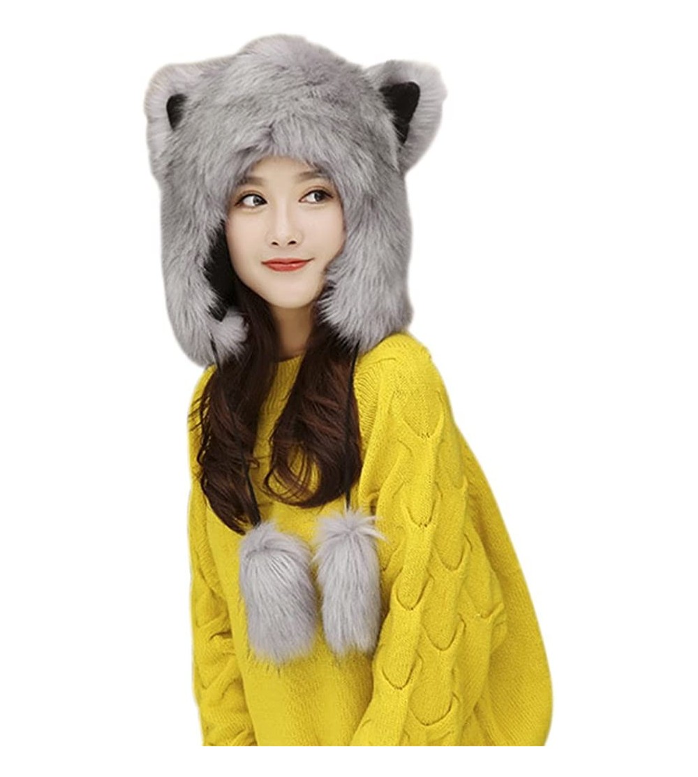 Skullies & Beanies Unisex Animal Full Hood Hats Fluffy Plush Halloween Cosplay Costume Headwear - Grey - CH187Q8LQ8Q $27.67