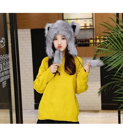 Skullies & Beanies Unisex Animal Full Hood Hats Fluffy Plush Halloween Cosplay Costume Headwear - Grey - CH187Q8LQ8Q $27.67