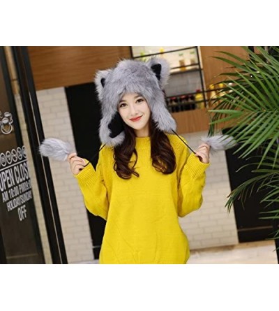 Skullies & Beanies Unisex Animal Full Hood Hats Fluffy Plush Halloween Cosplay Costume Headwear - Grey - CH187Q8LQ8Q $27.67
