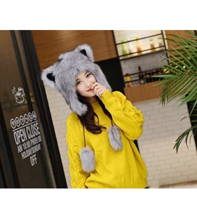 Skullies & Beanies Unisex Animal Full Hood Hats Fluffy Plush Halloween Cosplay Costume Headwear - Grey - CH187Q8LQ8Q $27.67