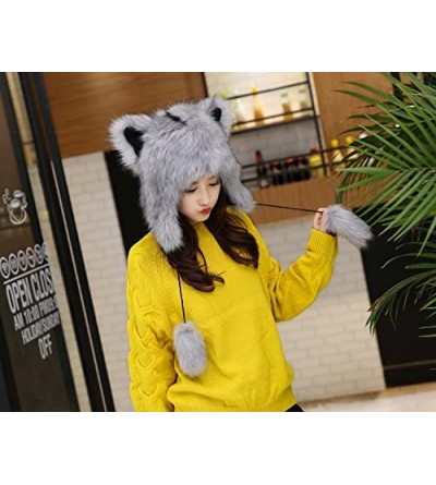 Skullies & Beanies Unisex Animal Full Hood Hats Fluffy Plush Halloween Cosplay Costume Headwear - Grey - CH187Q8LQ8Q $27.67