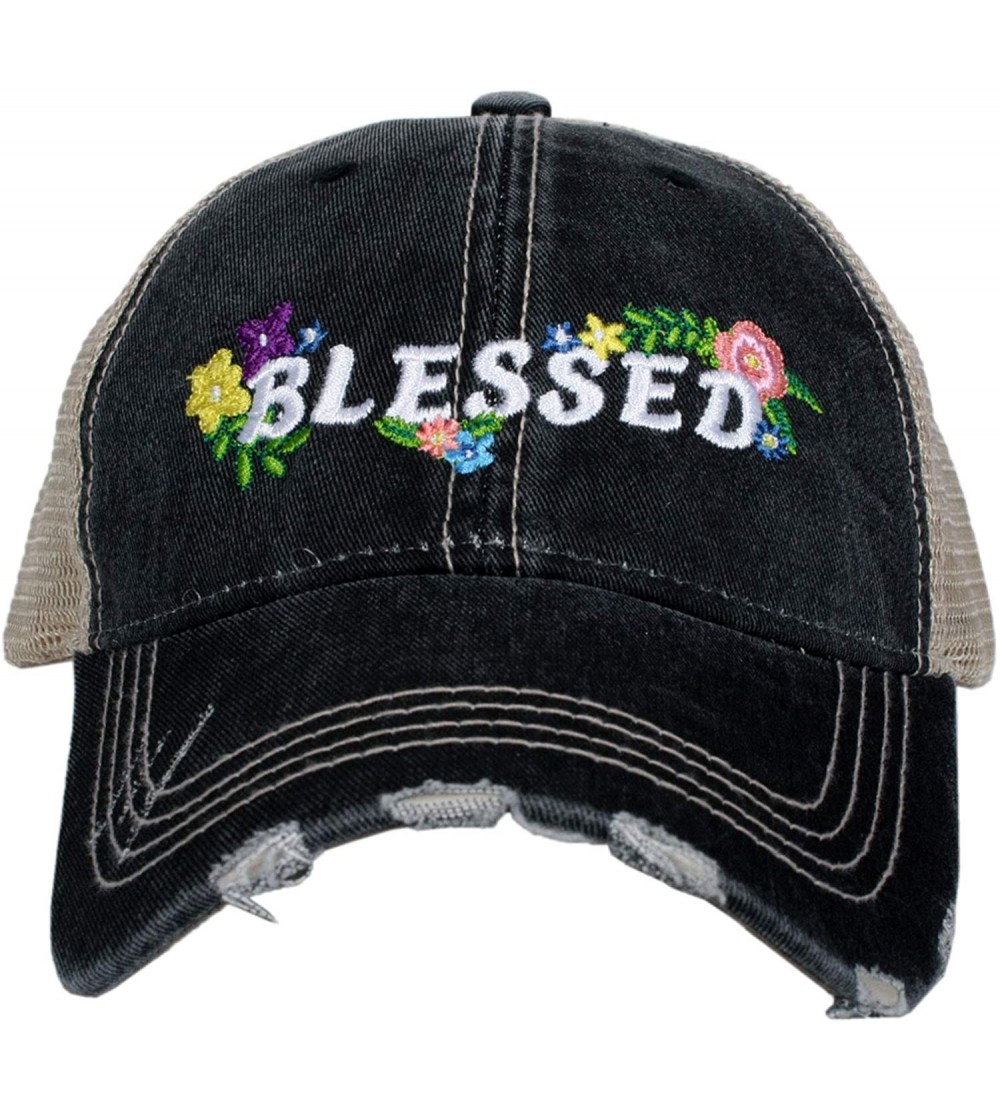 Baseball Caps Blessed Baseball Cap - Trucker Hat for Women - Stylish Cute Ball Cap - Black Floral - CE18YRD2AAM $23.42