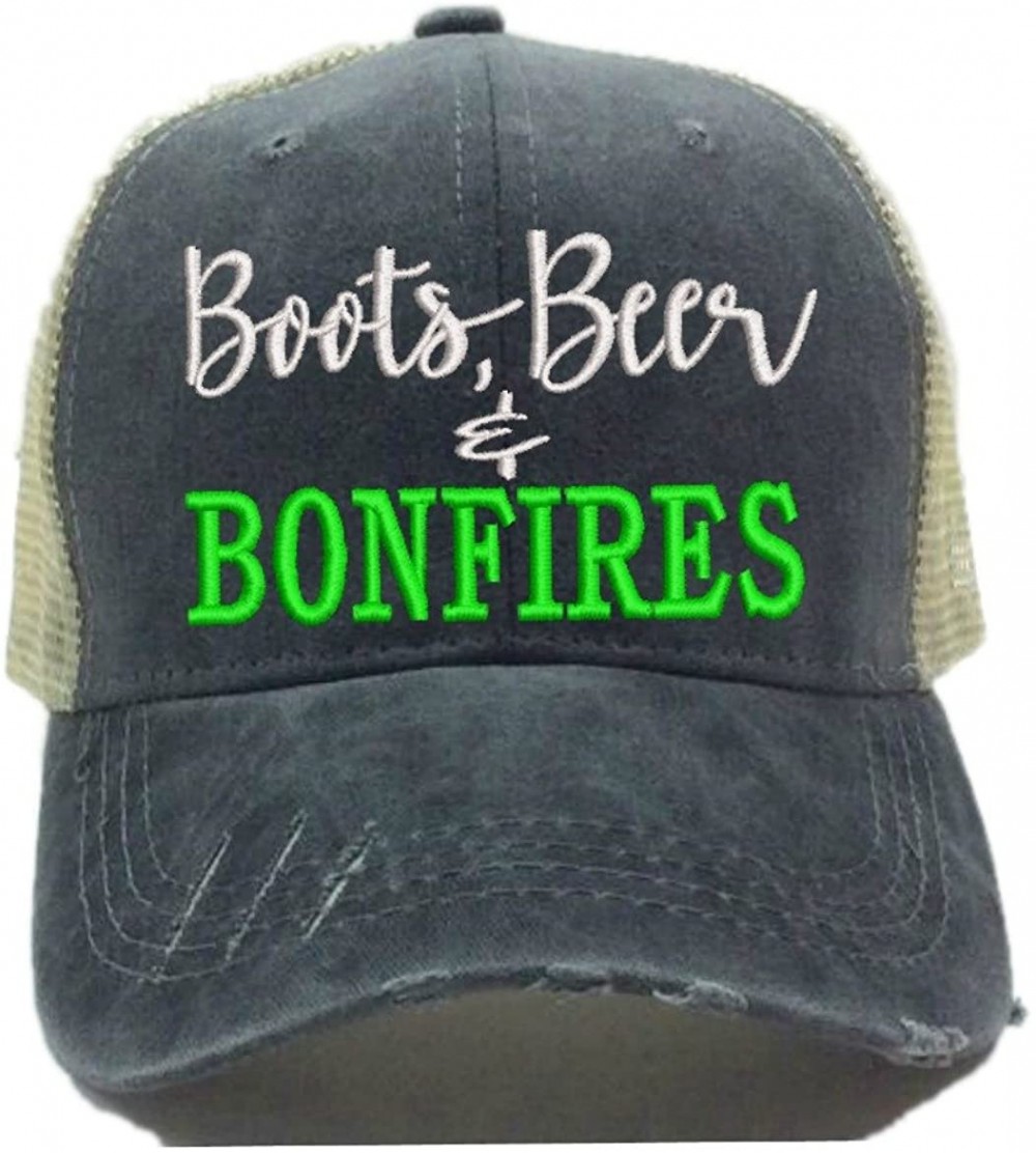 Baseball Caps Women's Trucker Hat"Boots- Beer & Bonfires Custom Distressed Drinking Party Baseball Cap - CD18GNCQ8X5 $48.42