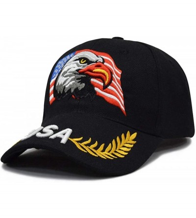 Baseball Caps 3D Embroidery Dad Hat Patriotic Eagle American Flag Adjustable Baseball Cap Classic Strapback Cap - Black - CE1...