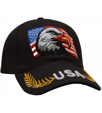 Baseball Caps 3D Embroidery Dad Hat Patriotic Eagle American Flag Adjustable Baseball Cap Classic Strapback Cap - Black - CE1...