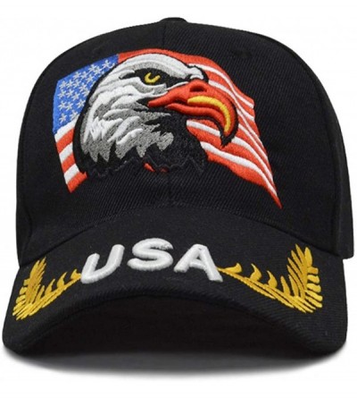 Baseball Caps 3D Embroidery Dad Hat Patriotic Eagle American Flag Adjustable Baseball Cap Classic Strapback Cap - Black - CE1...