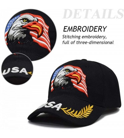 Baseball Caps 3D Embroidery Dad Hat Patriotic Eagle American Flag Adjustable Baseball Cap Classic Strapback Cap - Black - CE1...