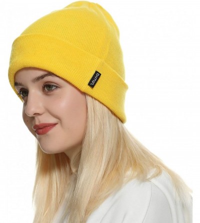 Skullies & Beanies Winter Warm Knit Cuff Beanie - Skull Cap Ski Cap - Daily Beanie for Men & Women - Neon Yellow - CU18IK3RHR...
