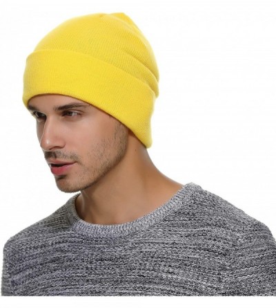 Skullies & Beanies Winter Warm Knit Cuff Beanie - Skull Cap Ski Cap - Daily Beanie for Men & Women - Neon Yellow - CU18IK3RHR...