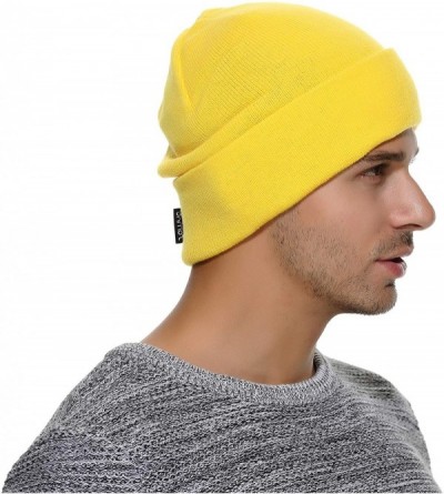 Skullies & Beanies Winter Warm Knit Cuff Beanie - Skull Cap Ski Cap - Daily Beanie for Men & Women - Neon Yellow - CU18IK3RHR...