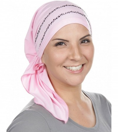 Skullies & Beanies The Bella Scarf Pre-Tied Chemo Headwear w/Rhinestone Embellishments - 04 -Pink W/Black Crystal Double Trim...