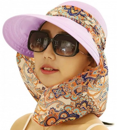 Sun Hats Women's UPF+50 Sun Visor Detachable Flap Hat Foldable Wide Brimmed UV Protection Hat - 02dull Pur - CJ18T5Q9S5M $24.73