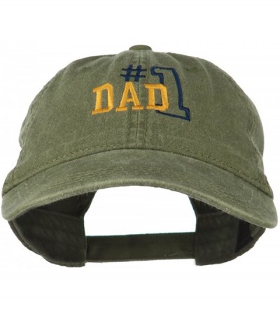 Baseball Caps Number 1 Dad Outline Embroidered Washed Cotton Cap - Olive Green - CQ11NY2AOJT $24.38