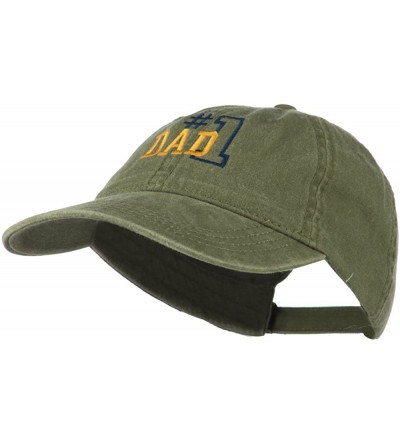 Baseball Caps Number 1 Dad Outline Embroidered Washed Cotton Cap - Olive Green - CQ11NY2AOJT $24.38