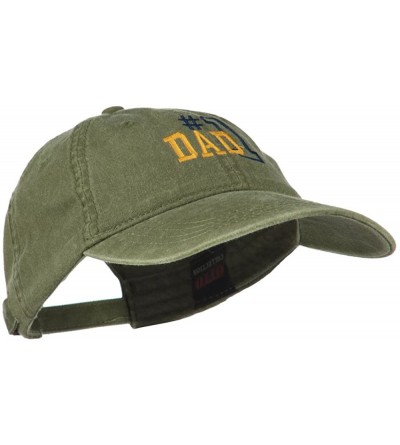 Baseball Caps Number 1 Dad Outline Embroidered Washed Cotton Cap - Olive Green - CQ11NY2AOJT $24.38