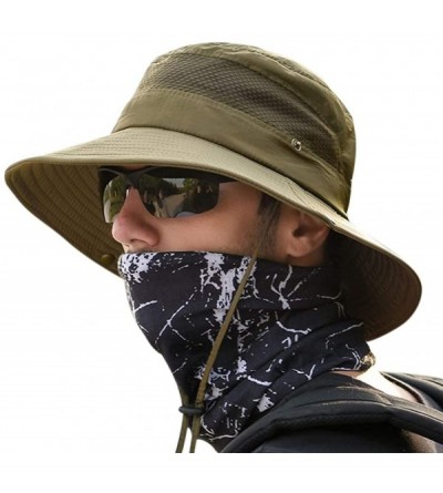 Sun Hats Men's Outdoor Waterproof Fishing Hat UPF 50+ Bucket Sun Hat Mesh Sun Block Cap - Army Green - CR18S0T7S7D $25.42