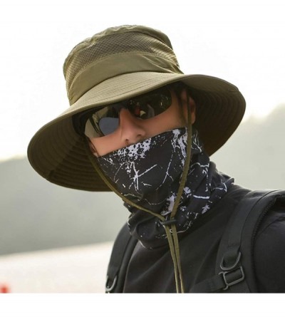 Sun Hats Men's Outdoor Waterproof Fishing Hat UPF 50+ Bucket Sun Hat Mesh Sun Block Cap - Army Green - CR18S0T7S7D $10.23