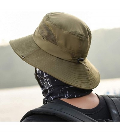 Sun Hats Men's Outdoor Waterproof Fishing Hat UPF 50+ Bucket Sun Hat Mesh Sun Block Cap - Army Green - CR18S0T7S7D $10.23