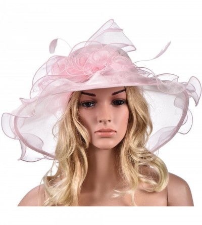 Sun Hats Womens Flower Kentucky Derby Wide Brim Church Dress Sun Hat A341 - Pink - CV12EG43FK9 $14.24