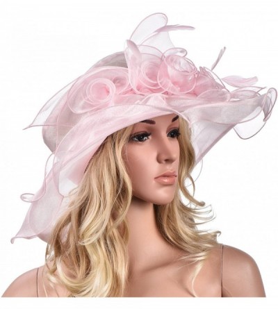 Sun Hats Womens Flower Kentucky Derby Wide Brim Church Dress Sun Hat A341 - Pink - CV12EG43FK9 $14.24