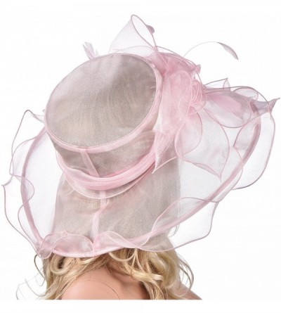 Sun Hats Womens Flower Kentucky Derby Wide Brim Church Dress Sun Hat A341 - Pink - CV12EG43FK9 $14.24