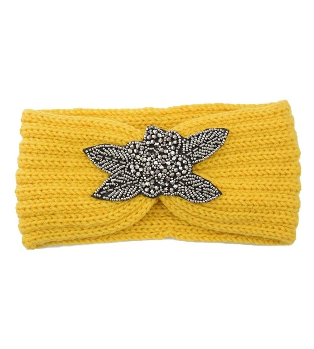 Cold Weather Headbands Chunky Headbands Warmers Crochet - Yellow - CY192HMWKTE $10.26