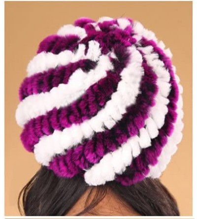 Skullies & Beanies Rex Rabbit Fur Knit Beanie Hats Multicolor - Purple & White - CF11M7ZO1V7 $18.38