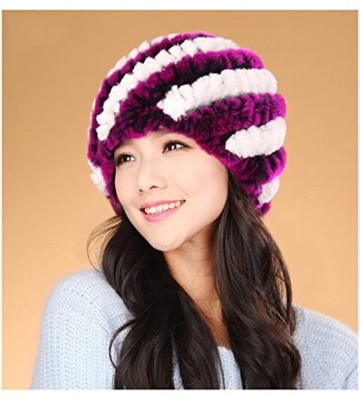 Skullies & Beanies Rex Rabbit Fur Knit Beanie Hats Multicolor - Purple & White - CF11M7ZO1V7 $18.38