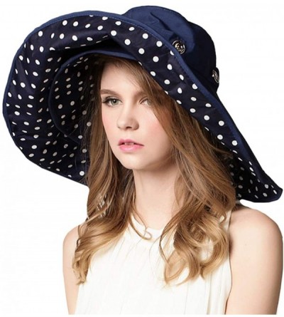 Sun Hats Women Floppy Crocheted Straw Hat Women Wide Large Brim Roll-up Sun Hat - Sun Hat-dark Blue - CY18WSWA9QO $28.54