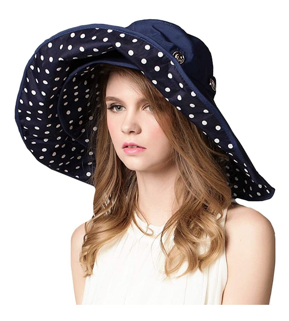 Sun Hats Women Floppy Crocheted Straw Hat Women Wide Large Brim Roll-up Sun Hat - Sun Hat-dark Blue - CY18WSWA9QO $28.54