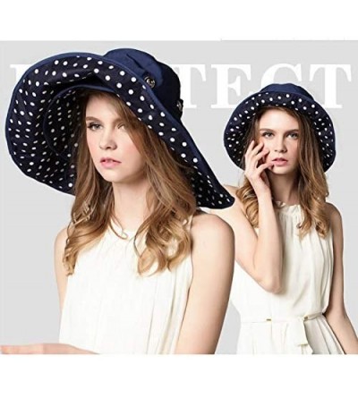 Sun Hats Women Floppy Crocheted Straw Hat Women Wide Large Brim Roll-up Sun Hat - Sun Hat-dark Blue - CY18WSWA9QO $28.54