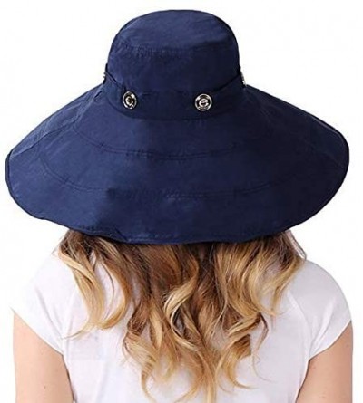Sun Hats Women Floppy Crocheted Straw Hat Women Wide Large Brim Roll-up Sun Hat - Sun Hat-dark Blue - CY18WSWA9QO $28.54