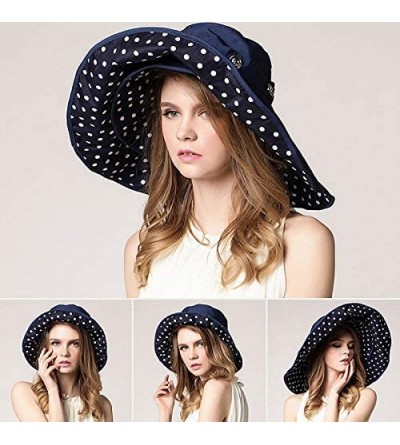 Sun Hats Women Floppy Crocheted Straw Hat Women Wide Large Brim Roll-up Sun Hat - Sun Hat-dark Blue - CY18WSWA9QO $28.54