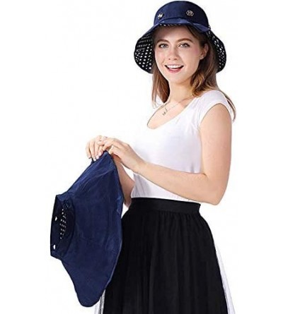 Sun Hats Women Floppy Crocheted Straw Hat Women Wide Large Brim Roll-up Sun Hat - Sun Hat-dark Blue - CY18WSWA9QO $28.54