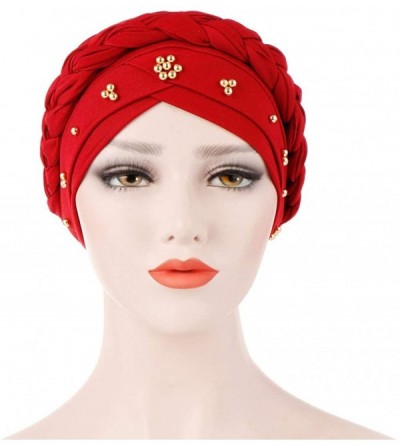 Skullies & Beanies Womens Braided Head Wraps Muslim Hair Scarves Turban Headwear Chemo Hats - White - CK18WGGL6HZ $10.87