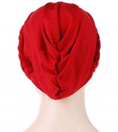 Skullies & Beanies Womens Braided Head Wraps Muslim Hair Scarves Turban Headwear Chemo Hats - White - CK18WGGL6HZ $10.87