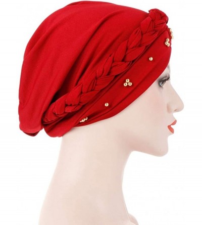 Skullies & Beanies Womens Braided Head Wraps Muslim Hair Scarves Turban Headwear Chemo Hats - White - CK18WGGL6HZ $10.87