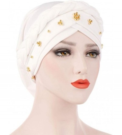 Skullies & Beanies Womens Braided Head Wraps Muslim Hair Scarves Turban Headwear Chemo Hats - White - CK18WGGL6HZ $10.87