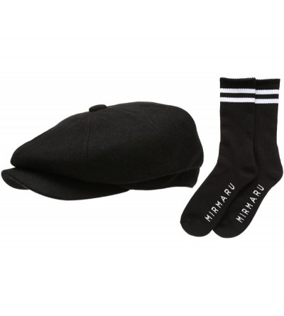 Newsboy Caps Men's Premium 8 Panel Wool Blend Newsboy Ivy Hat with Socks. - Black - CC12IGP29NX $18.32