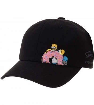 Baseball Caps The Simpsons Ball Cap Homer Simpson Eats Dounut HL1761 - Black - CJ185EWGLYT $24.46