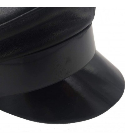 Newsboy Caps Genuine Leather Motorcycle Biker Vintage Cap Greek Fisherman Style Black Cap - C918LGCIZ7N $29.19