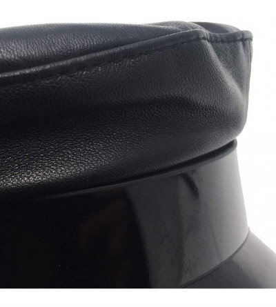 Newsboy Caps Genuine Leather Motorcycle Biker Vintage Cap Greek Fisherman Style Black Cap - C918LGCIZ7N $29.19