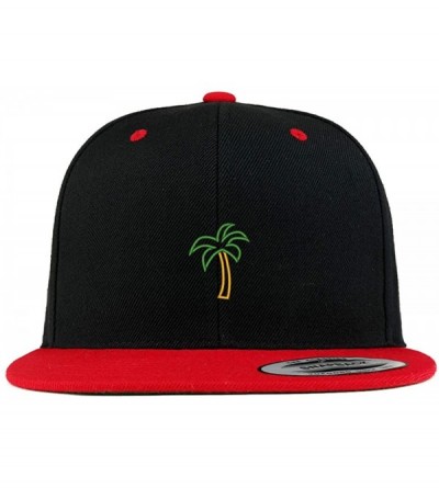 Baseball Caps Palm Tree Embroidered Premium 2-Tone Flat Bill Snapback Cap - Black Red - CR185YL8ZEW $22.55