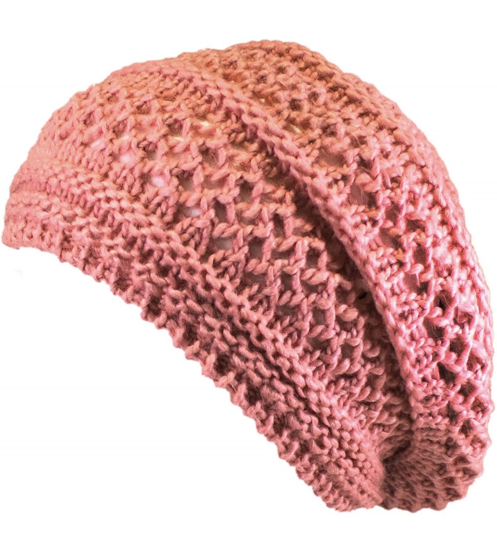 Berets Women's Warm Crochet Knit Beret Hat - Pink - CI11LGXYWGZ $8.16