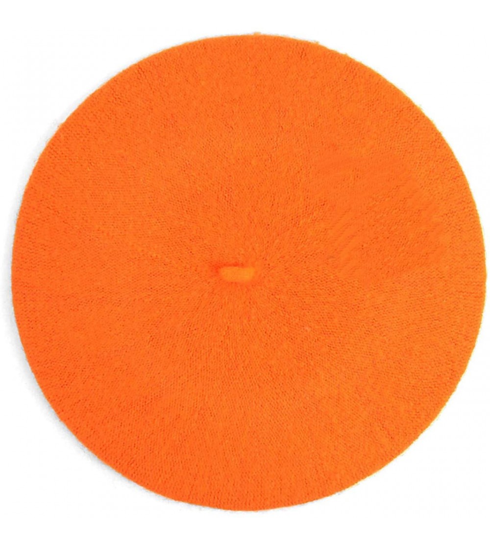 Berets Women's Ladies Solid Colored Classic French Wool Blend Beret Hat Cap - Orange - CZ187GGD2ME $18.29